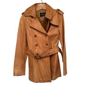 Italian Tan Leather Trench Coat- size 44